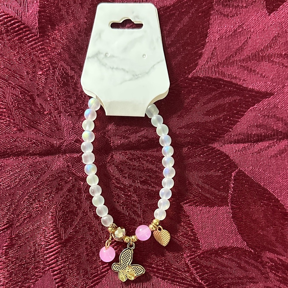 Gold and Pink Butterfly Charm Bracelet - Picture 3 of 4